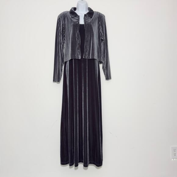 DAWN JOY DJ & Co. Vintage Gray Velvet Tank Dress & Jacket Set Size L Large - Picture 1 of 7